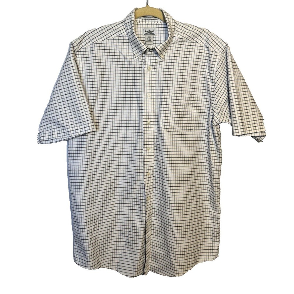 LL Bean Mens Shirt 16 Tall  Button Up Short Sleeve Wrinkle Resistance Top